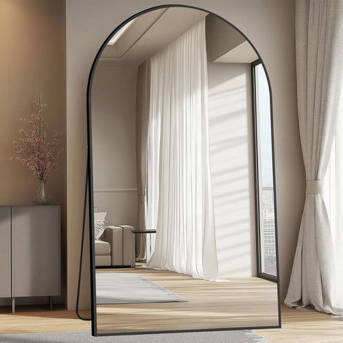 MELOMOIR Oversized Floor Mirror Freestanding, Full Length Mirror for Bedroom Living Room Dressing Room Gym Yoga Hair Salon, Black Arched Mirror Full Length with Shatterproof Tempered Glass